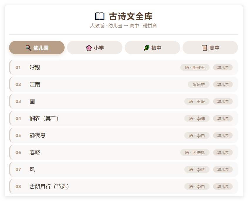 语文幼儿园小学初中高中文言文